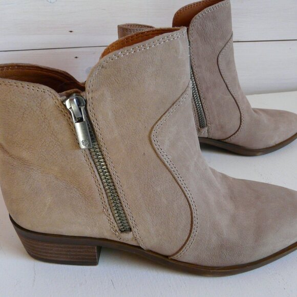 Lucky Brand Suede Leather Ankle Bootie Size 6.5 US Tan Side Zip Heel - Picture 8 of 16